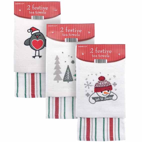 EMBROIDERED FESTIVE TEA TOWELS 2PK