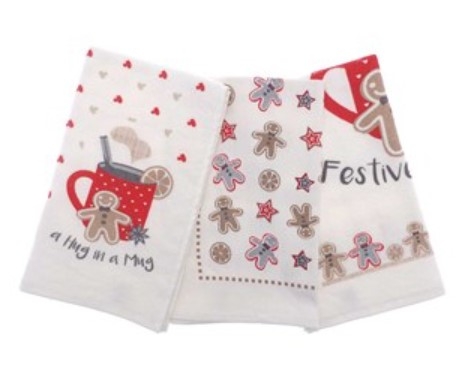 3PK XMAS TEA TOWELS FESTIVE TREATS