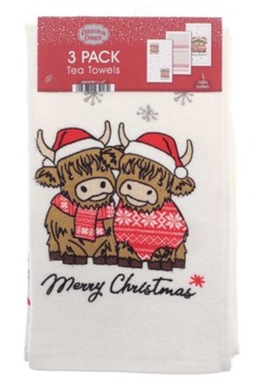 MERRY XMAS HIGHLAND COW 3PK TEA