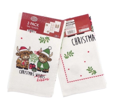 XMAS KISSES 3PK TEA TOWEL